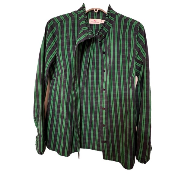 Vineyard Vines Green and Blue Top with Ruffled Collar - Picture 5 of 10